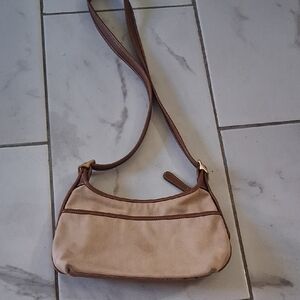 Coach Beige Suede Crossbody with Brown Leather Trim